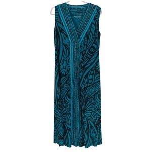 Soft Surroundings Teal Black Tribal Geometric Print Sleeveless Maxi Dress Large